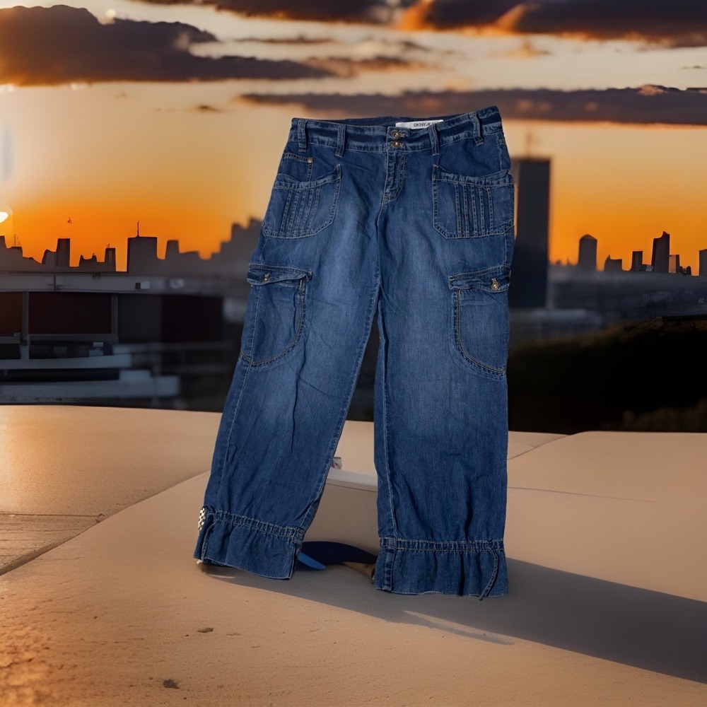 DKNY Jeans  Womens 8 Blue Cargo Capri Hip Hop  Baggy Military Y2K